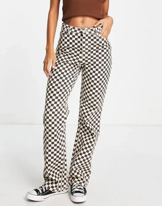 high rise jeans in brown checkerboard denim - part of a set