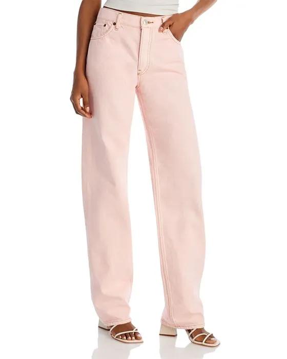 High Rise Loose Fit Wide Leg Jeans in Washed Pink