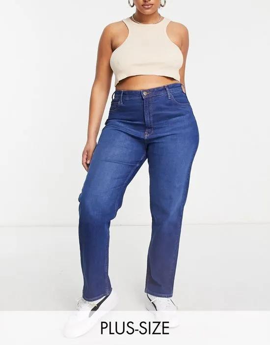 high rise mom jeans in mid blue wash