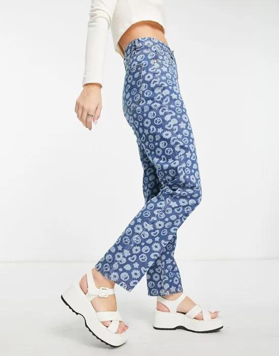 high rise mom jeans in retro print