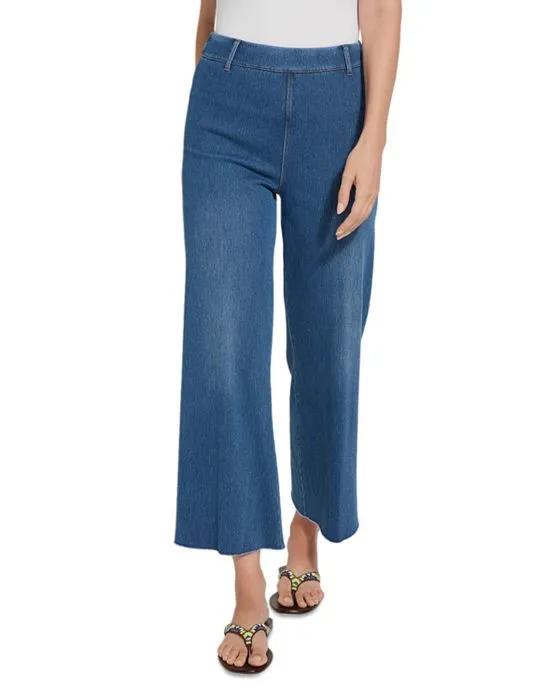 High Rise Pull On Ankle Flare Jeans in Mid Wash