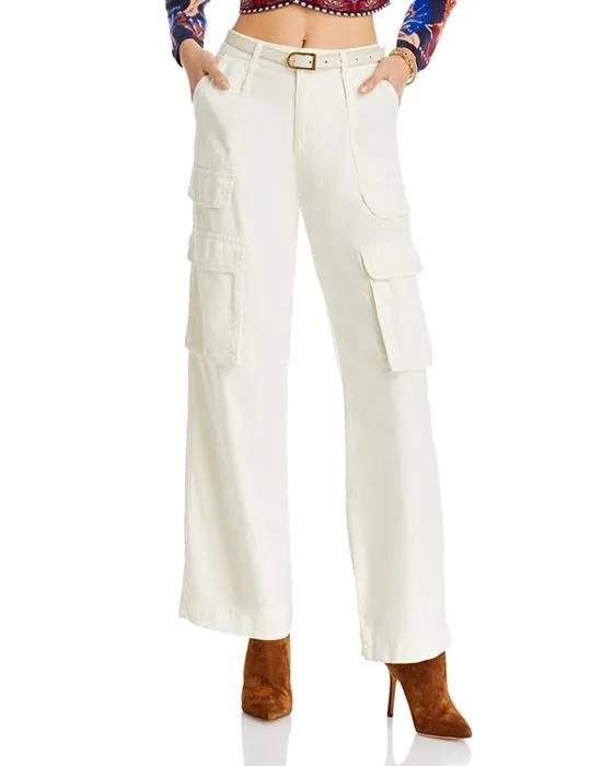 High Rise Relaxed Straight Cargo Jeans in Ecru