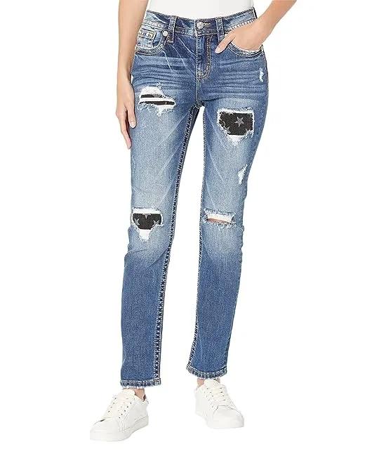 High-Rise Slim Straight Jeans in Dark Blue