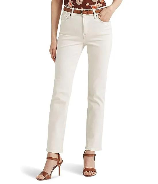 High-Rise Straight Ankle Jeans in Cream Wash