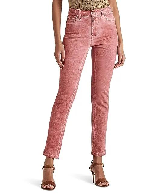 High-Rise Straight Ankle Jeans in Washed Rose Wash