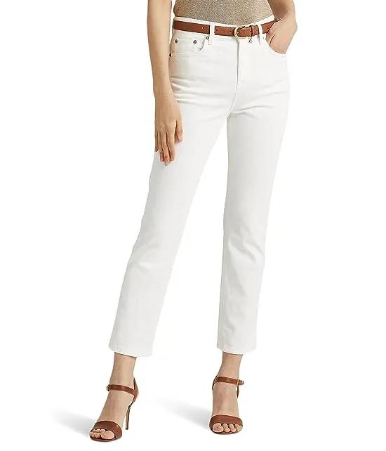 High-Rise Straight Ankle Jeans in White Wash