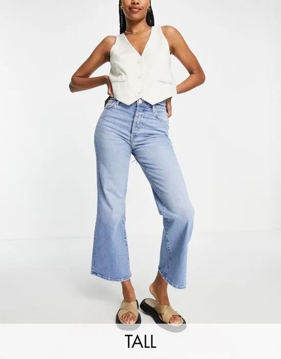 high rise straight crop jean in blue