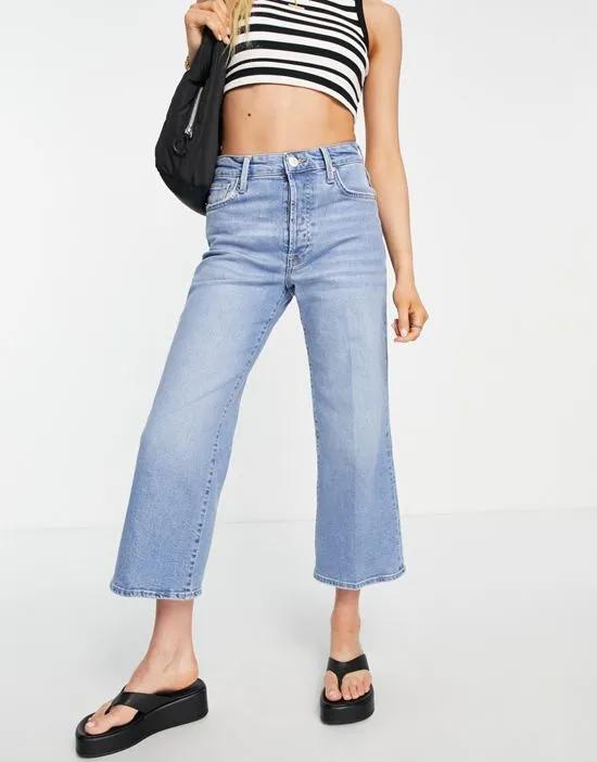 high rise straight crop jean in light blue