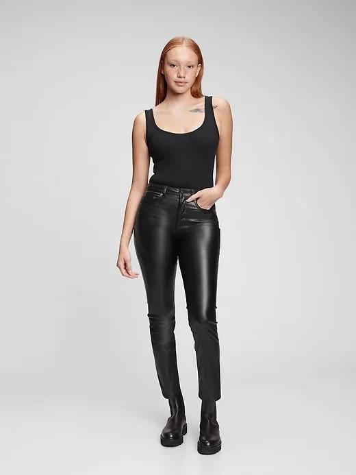 High Rise Vintage Slim Faux Leather Jeans