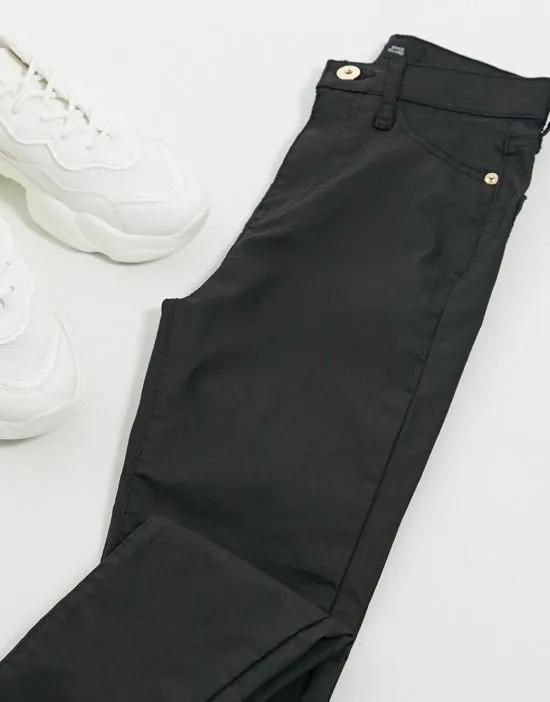 high rise waxed skinny jeans in black