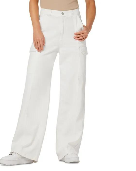 High Rise Wide Leg Cargo Jeans in White