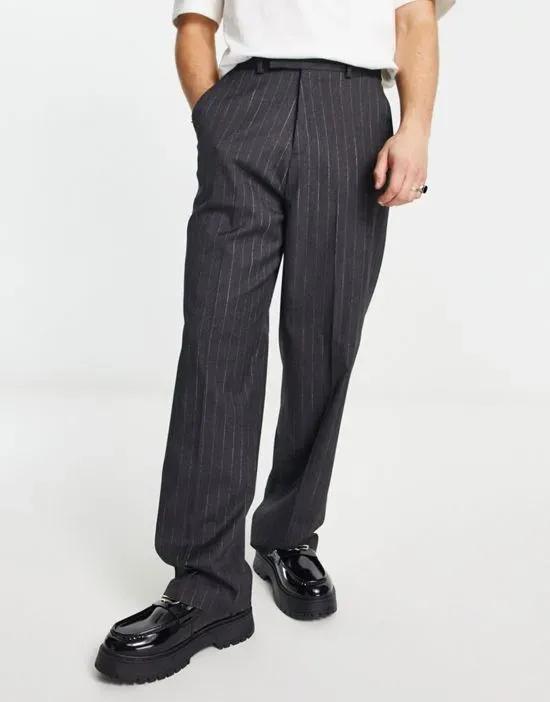 high rise wide leg smart pants in charcoal pin stripe