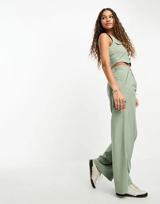 high rise wide leg tailored pants in sage - part of a set