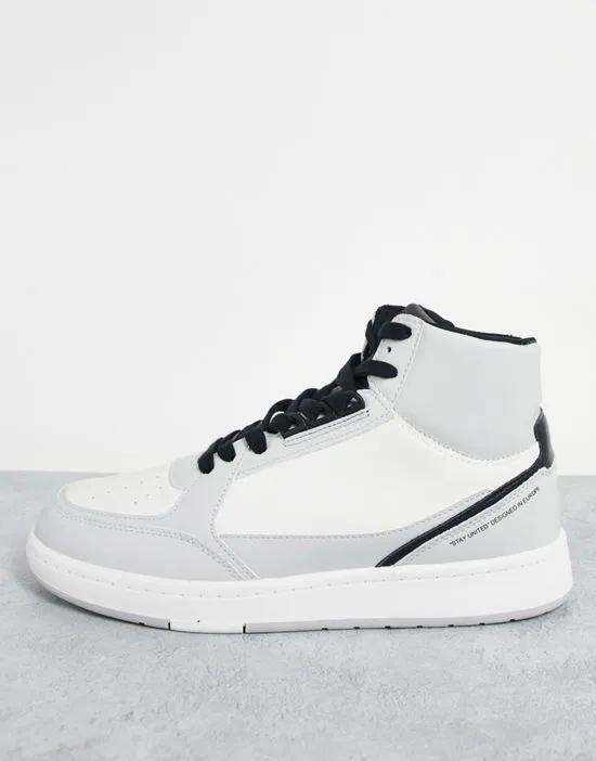 high top sneakers in gray
