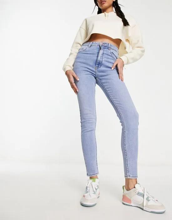 high waist ankle length skinny jean in light blue