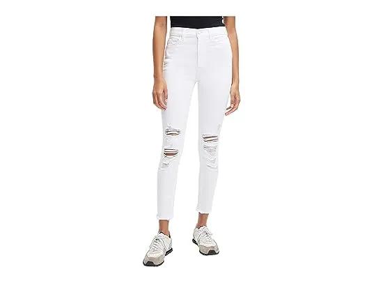 High-Waist Ankle Skinny in Clean White/Destroy