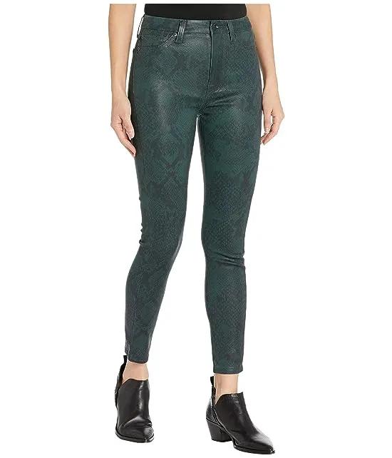High-Waist Ankle Skinny in Coated Green Python