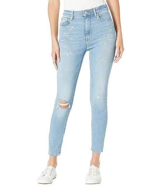 High-Waist Ankle Skinny with Embroidery in Darby Blue