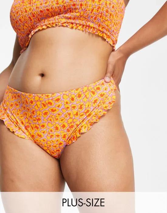 high waist bikini bottoms in orange & lilac print