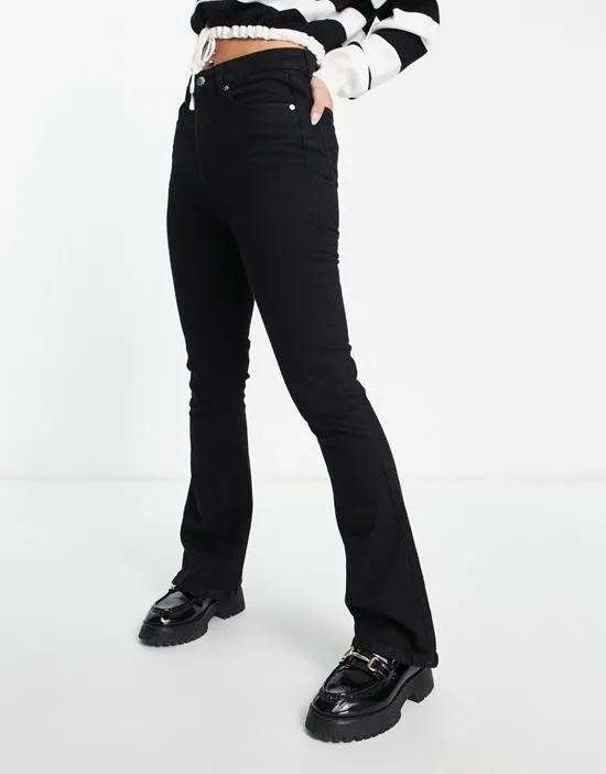 high waist flared jeans in black