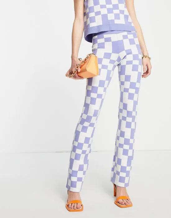 high waist flares in blue retro check - part of a set
