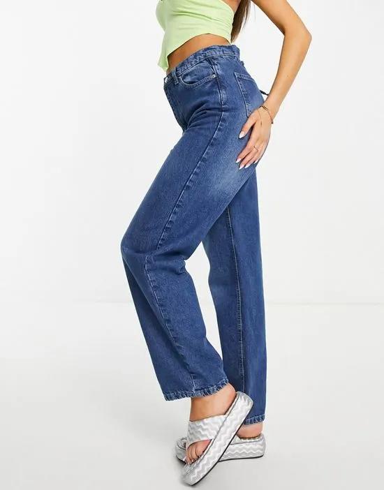 high waist jeans with lace-up back in vintage blue