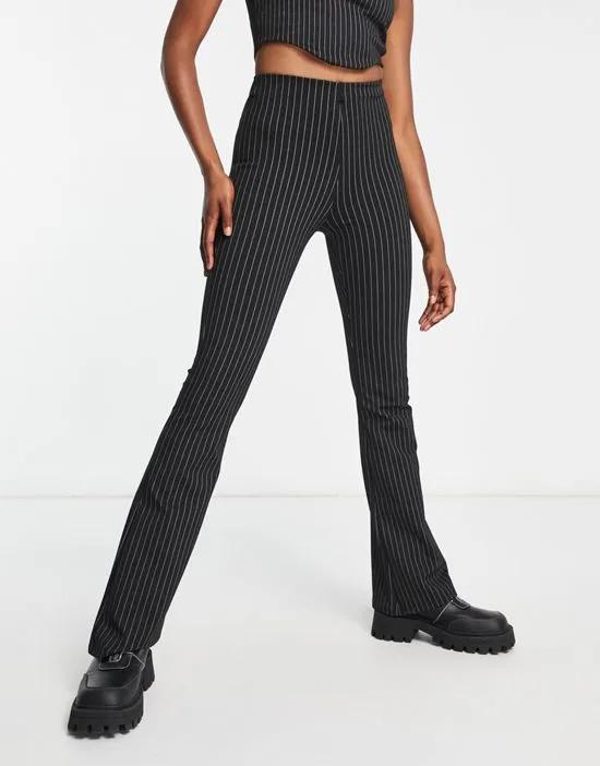 high waist pinstripe pants in black - part of a set