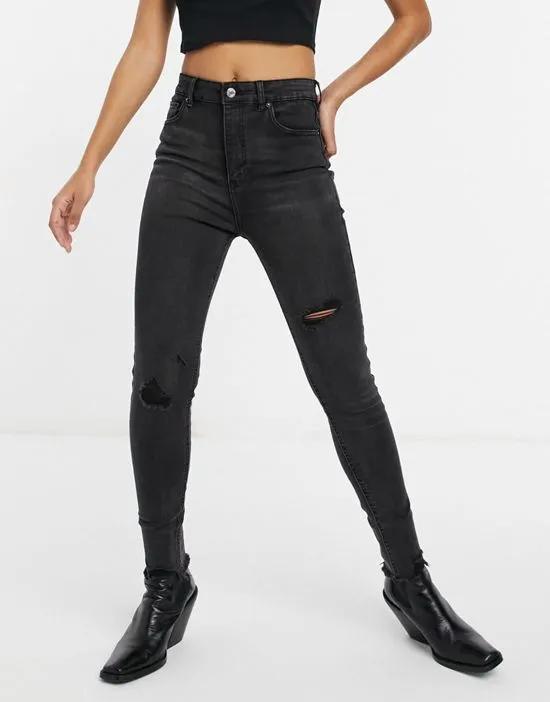 high waist skinny jeans in washed black