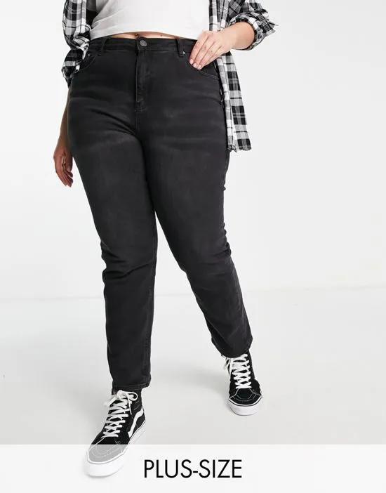 high waist straight leg jeans in washed black