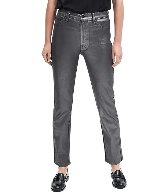 High-Waist Straight w/ Faux Pockets in Coated Pewter