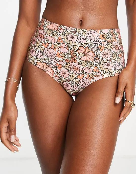 high waisted bikini bottoms in pink floral print