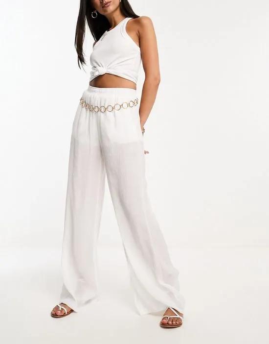 high waisted crinkle pants in white