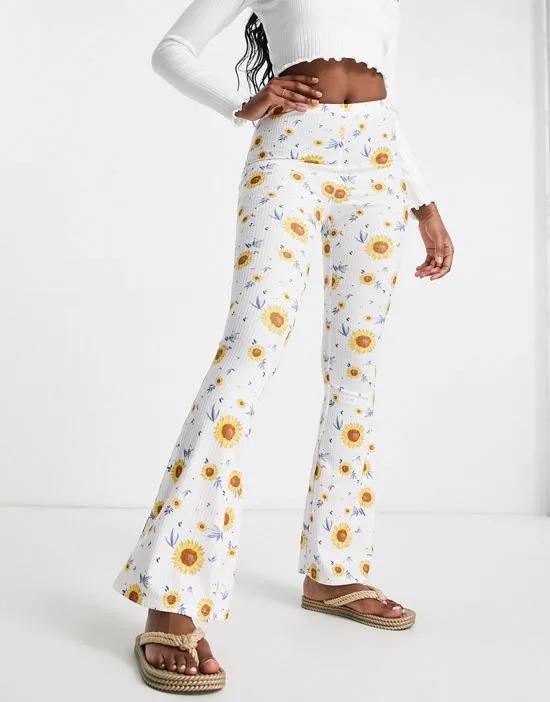 high waisted flare pants in sunflower rib - part of a set