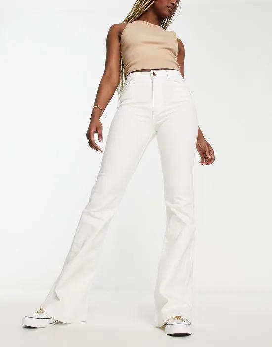 high waisted flared jeans in white