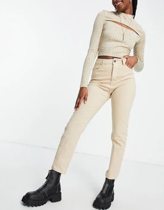 high waisted jean in beige - part of a set