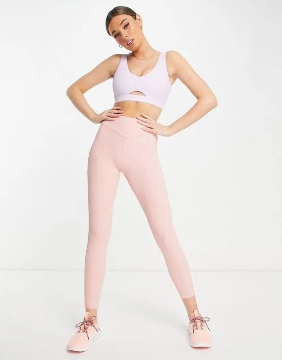high waisted rib leggings in pale pink
