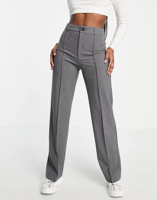 high waisted seam front tailored straight leg pants in gray