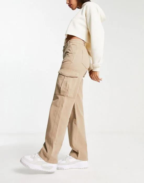 high waisted straight leg cargo pants in beige