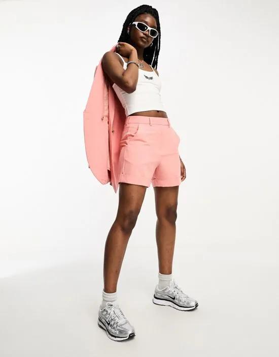 high waisted tailored shorts in coral - part of a set