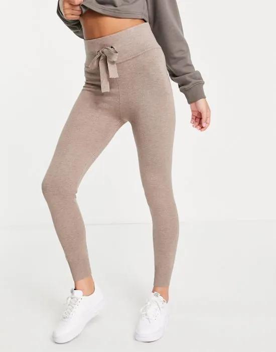 high waisted tie front sweatpants in mocha