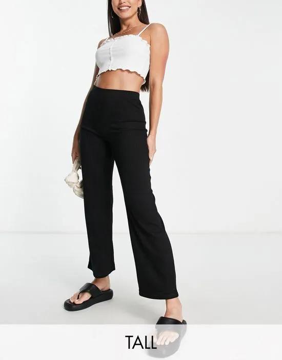 high waisted wide leg ankle length pants in black