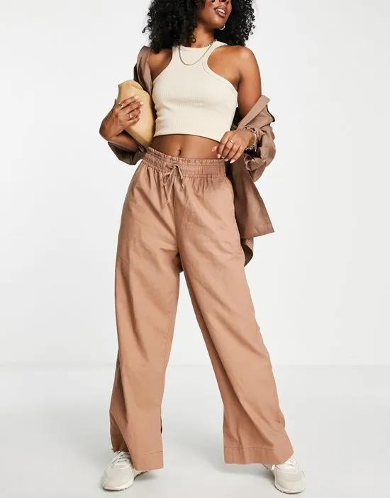 high waisted wide leg pants in brown