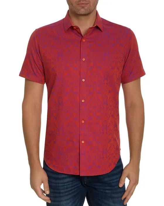 Highland Cotton Stretch Damask Jacquard Classic Fit Button Down Shirt