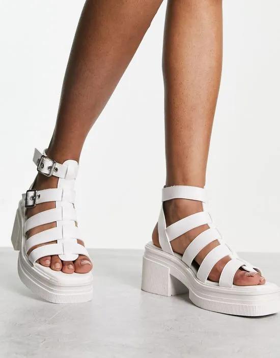 Highway chunky mid heel sandals in white