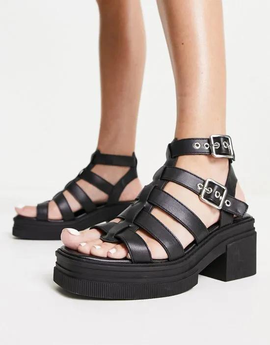 Highway chunky mid heeled sandals in black