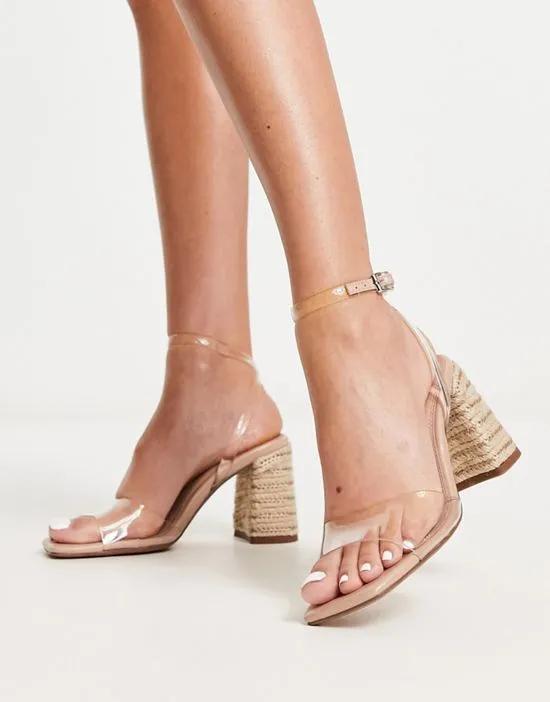 Hilton barely there raffia block heeled sandals in clear