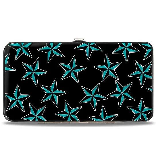 Hinge Wallet - Nautical Stars Scattered Black/Turquoise
