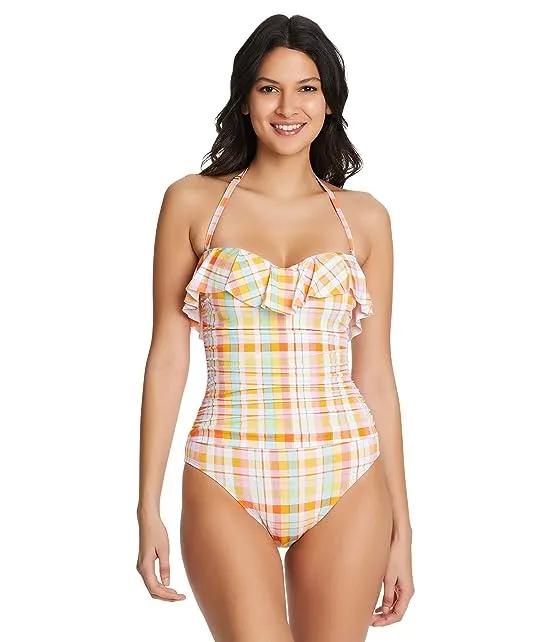 Hip To Be Square Shirred Ruffle Bandeau One-Piece