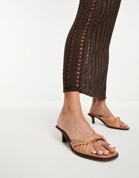 Hither twist detail mid heeled mules in beige