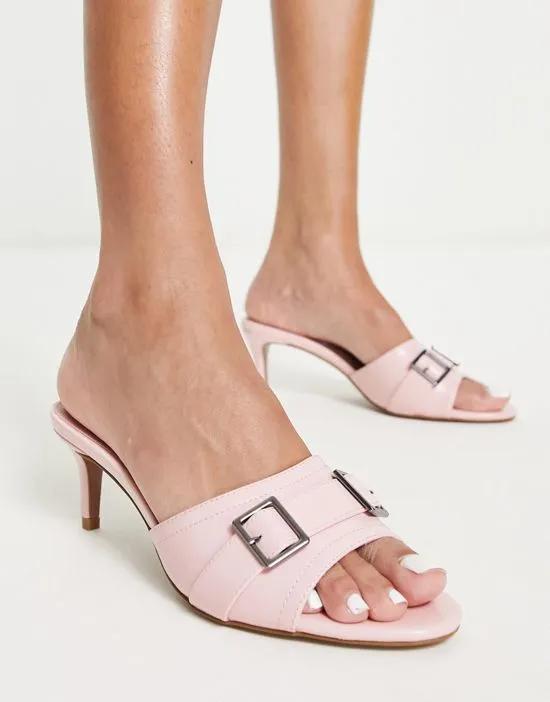 Holbrook hardware detail mid heeled mules in pink